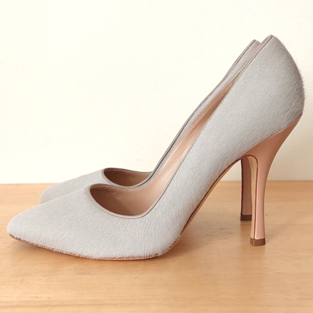 Maxmara Pointed Toe Gray Hair On Hide  Leather Pumps